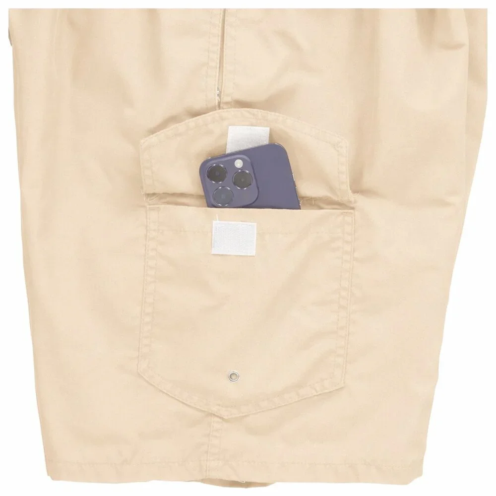 Men’s Beige Swim Trunks Cargo Pocket Mesh Lined Quick Dry Beach Shorts, NEW - Picture 5 of 6